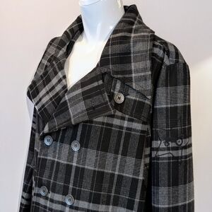 Moods of Norway Black & Gray Plaid Double-Breasted Pea Coat